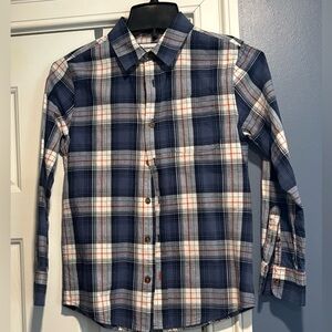 Kids Shirt Plaid button up Blue and White-Size small